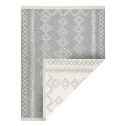Tappeto TWIN 23000 Boho, cotone, bifacciale, rombi Frange ecologiche - grigio / crema