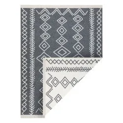 Tappeto TWIN 23000 Boho, cotone, bifacciale, rombi Frange ecologiche - antracite / crema