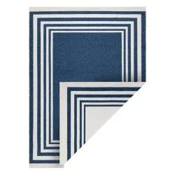 Tappeto TWIN 22990 Telaio, cotone, bifacciale, Frange ecologiche - blu scuro / crema