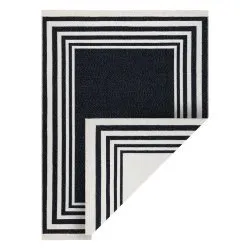 Tappeto TWIN 22990 Telaio, cotone, bifacciale, Frange ecologiche - nero / crema
