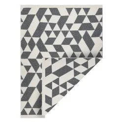 Tappeto TWIN 22992 geometrica, cotone, bifacciale, Frange ecologiche - antracite / crema