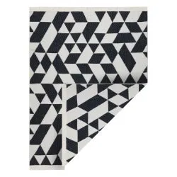 Tappeto TWIN 22992 geometrica, cotone, bifacciale, Frange ecologiche - nero / crema