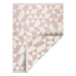 Tappeto TWIN 22992 geometrica, cotone, bifacciale, Frange ecologiche - rosa / crema