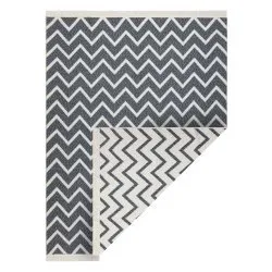 Tappeto TWIN 23002 ZigZag, cotone, bifacciale, Frange ecologiche - antracite / crema