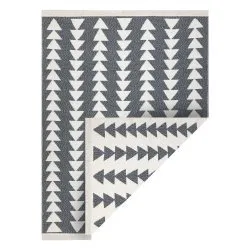 Tappeto TWIN 22994 geometrica, triangoli cotone, bifacciale, Frange ecologiche - antracite / crema