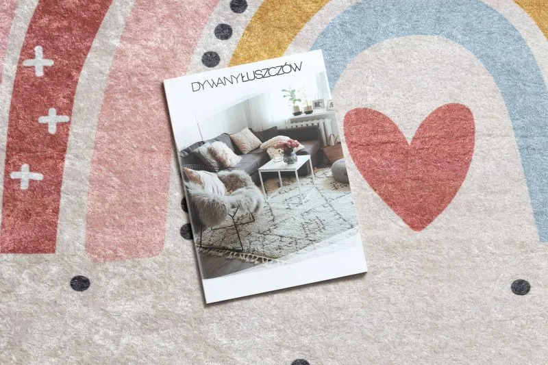 Dywan do prania JUNIOR 51300.802 Tęcza, kropki dla dzieci, antypoślizgowy - beż