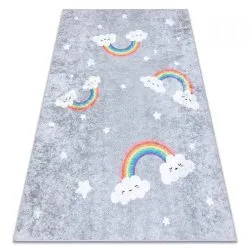 Tappeto lavabile JUNIOR 52063.801 Arcobaleno, nuvole per bambini antiscivolo - grigio