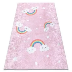 Tappeto lavabile JUNIOR 52063.802 Arcobaleno, nuvole per bambini antiscivolo - rosa