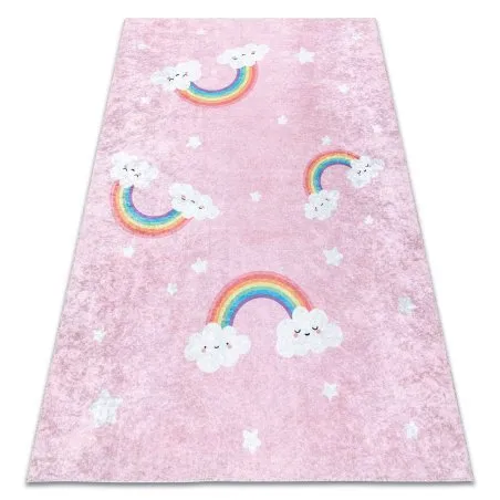 Tappeto lavabile JUNIOR 52063.802 Arcobaleno, nuvole per bambini antiscivolo - rosa