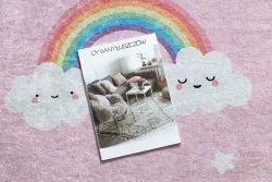 Tappeto lavabile JUNIOR 52063.802 Arcobaleno, nuvole per bambini antiscivolo - rosa