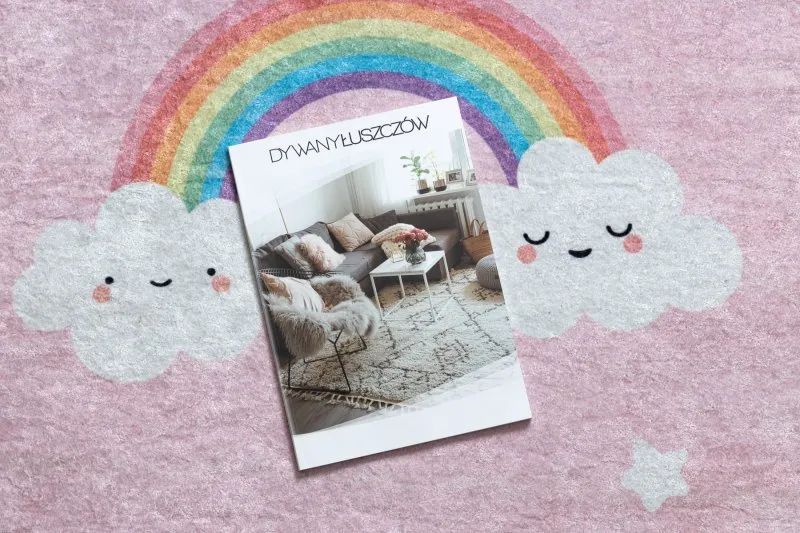 Tappeto lavabile JUNIOR 52063.802 Arcobaleno, nuvole per bambini antiscivolo - rosa