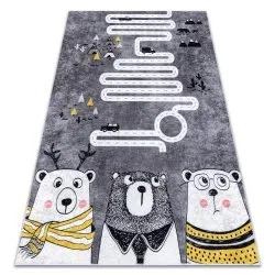 Tappeto lavabile JUNIOR 52107.801 Orsi, animali, strade per bambini antiscivolo - grigio