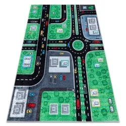 Tappeto lavabile JUNIOR 52052.802 Città, strade per bambini antiscivolo - verde / nero
