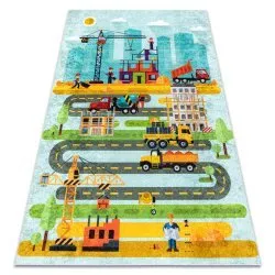 Tappeto lavabile JUNIOR 52105.801 Sito di costruzione, strade per bambini antiscivolo - blu