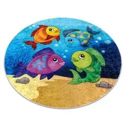 Tappeto lavabile JUNIOR 51594.801 cerchio pesci, oceano per bambini antiscivolo - blu