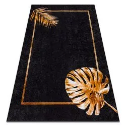 Tappeto lavabile MIRO 51518.805 Foglie, telaio antiscivolo - nero / oro