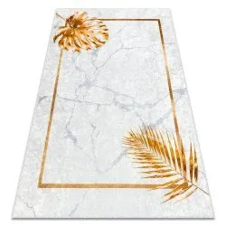 Tappeto lavabile MIRO 51518.806 Foglie, telaio antiscivolo - grigio / oro