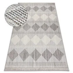 Tappeto NANO EO61A Diamanti, loop, tessuto piatto grigio / bianco