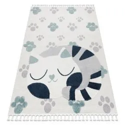 Tappeto YOYO GD59 bianco / grigio - Gattino per bambini, strutturali, sensoriali Frange