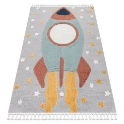 Tappeto YOYO GD55 grigio / blu - Stelle, razzo per bambini, strutturali, sensoriali Frange