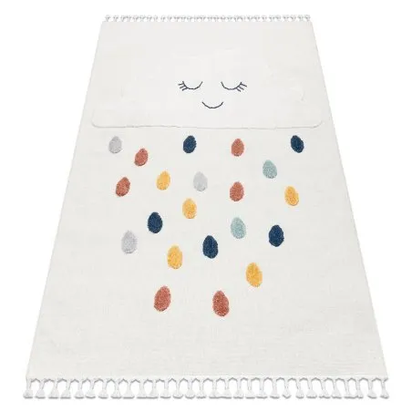 Tappeto YOYO GD63 bianco / blu scuro - Nuvola, gocce per bambini, strutturali, sensoriali Frange