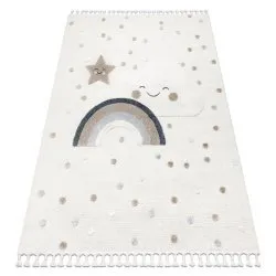 Tappeto YOYO EY78 bianco / beige - Nuvola, Arcobaleno, punti per bambini, strutturali, sensoriali Frange
