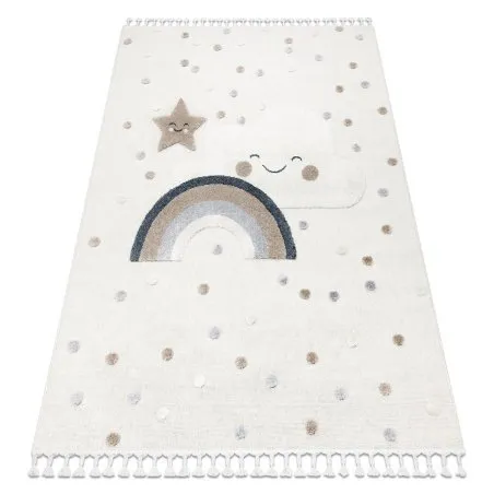 Tappeto YOYO EY78 bianco / beige - Nuvola, Arcobaleno, punti per bambini, strutturali, sensoriali Frange