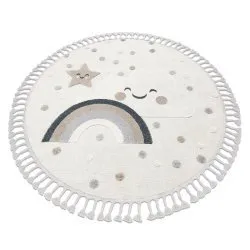 Tappeto YOYO EY78 cerchio bianco / beige - Nuvola, Arcobaleno, punti per bambini, strutturali, sensoriali Frange