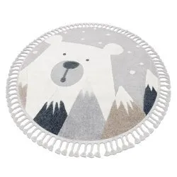 Tappeto YOYO EY81 cerchio grigio / bianco - Orso, montagne per bambini, strutturali, sensoriali Frange
