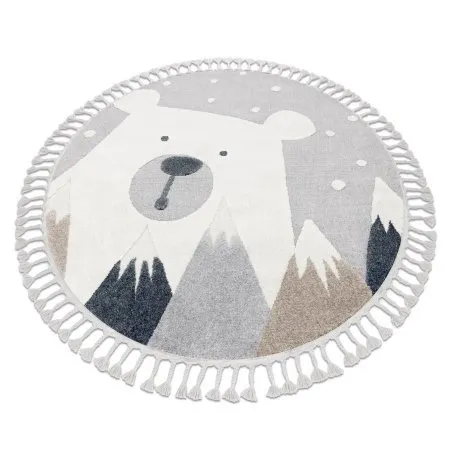 Tappeto YOYO EY81 cerchio grigio / bianco - Orso, montagne per bambini, strutturali, sensoriali Frange