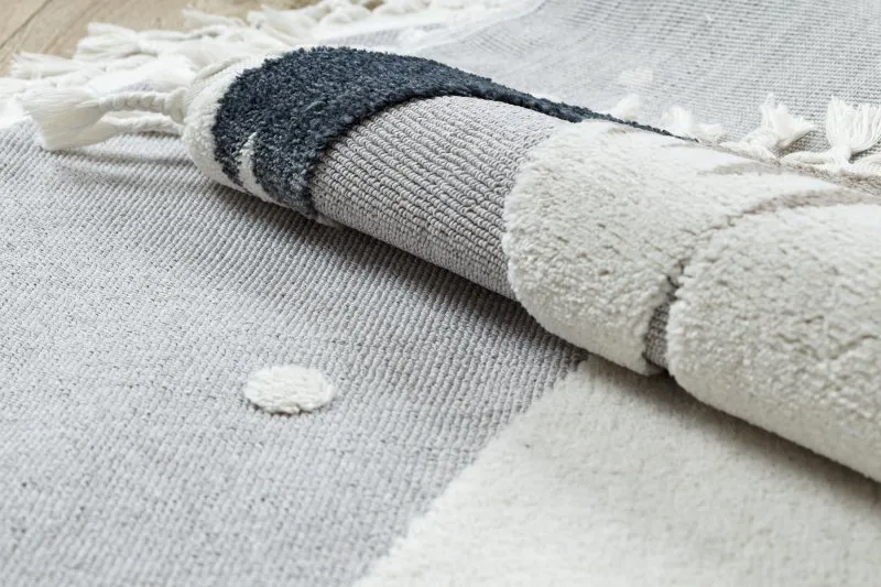 Tappeto YOYO EY81 cerchio grigio / bianco - Orso, montagne per bambini, strutturali, sensoriali Frange