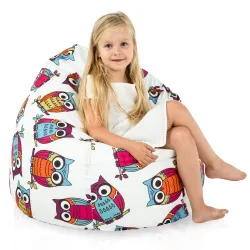 Grande pouf sacco per bambini con gufi, perfetto per rilassarsi e giocare