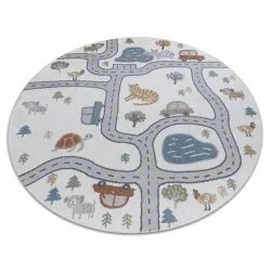 Tappeto BONO 8283 cerchio Strada, animali crema / grigio chiaro