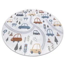 Tappeto BONO 8436 cerchio Automobili strada crema / grigio chiaro