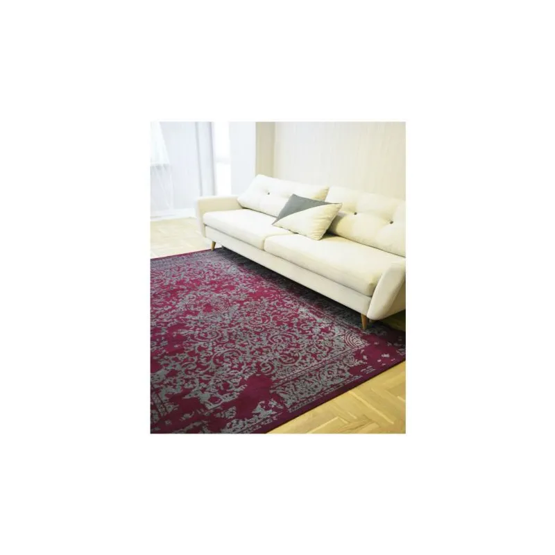 Tappeto vintage in bordo e grigio, perfetto per il soggiorno