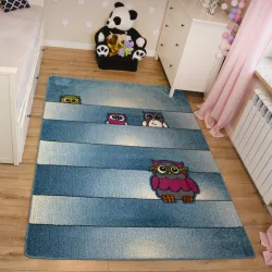 Tappeto blu per bambini con gufi, un'aggiunta stilosa per la cameretta