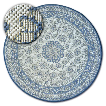 Tappeto rotondo in sisal con fiori blu, elegante tappeto per il soggiorno