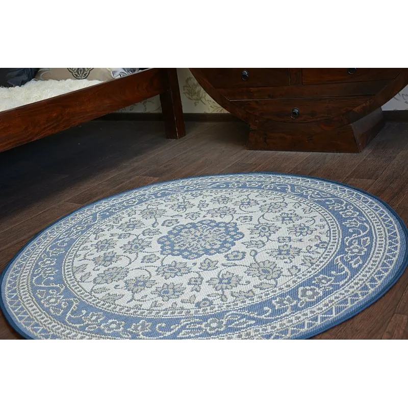 Tappeto blu rotondo in sisal, stile moderno per interni