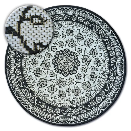 Tappeto rotondo in sisal con design vetrata, ideale per arredare il soggiorno