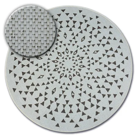 Tappeto rotondo in sisal con design a vetro colorato, perfetto per interni eleganti