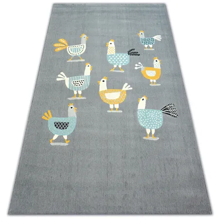Tappeto moderno grigio e turchese con design di pollame, per interni eleganti