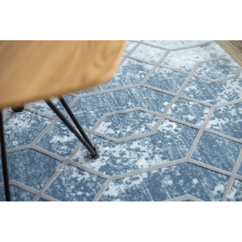 Tappeto moderno con motivo esagonale blu e grigio