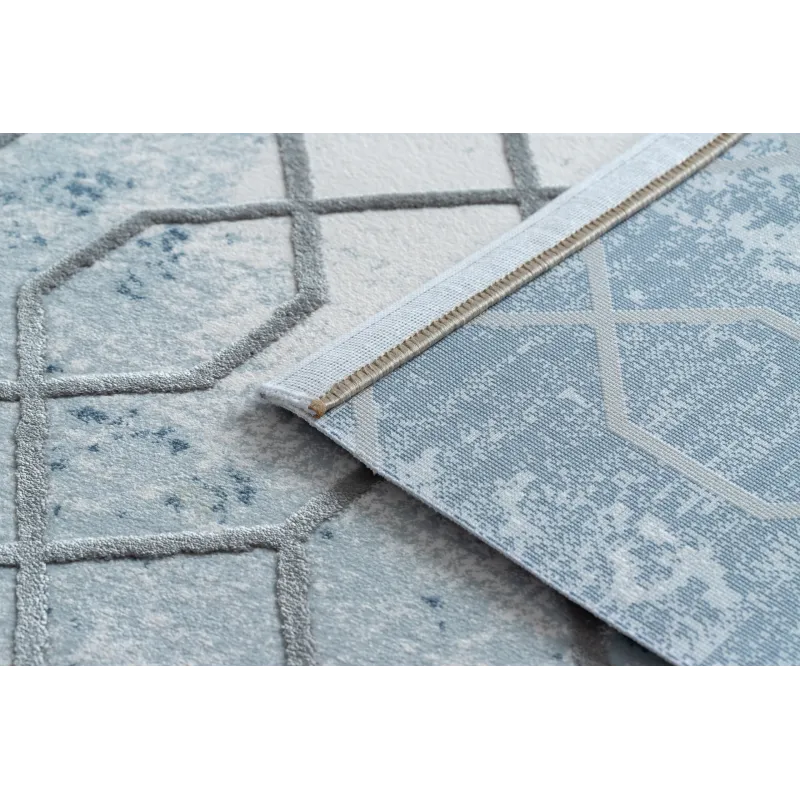 Tappeto ideale per la camera da letto, in acrilico blu e grigio