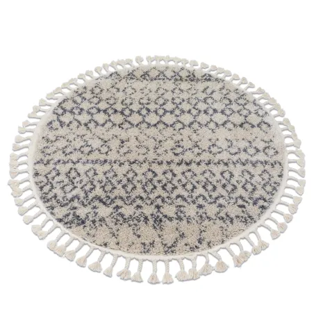 Tappeto shaggy cerchio crema e grigio con frange berbere marocchine