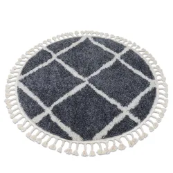 Tappeto BERBER CROSS B5950 cerchio grigio / bianco Frange berbero marocchino shaggy
