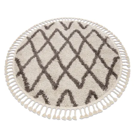 Tappeto rotondo crema con frange in stile berbero marocchino