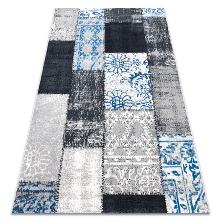 Tappeto patchwork vintage grigio e blu, tappeto classico per soggiorno
