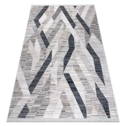 Tappeto moderno REBEC frange51166B Geometrico - due livelli di pile blu scuro / crema