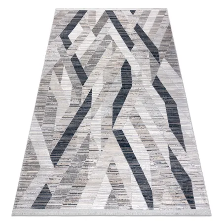 Tappeto moderno REBEC blu scuro con frange, design geometrico, due livelli di pile