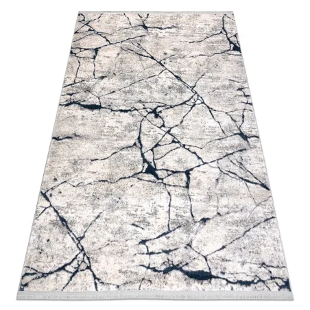 Tappeto moderno REBEC con frange crema e blu scuro, due livelli per un tocco di eleganza